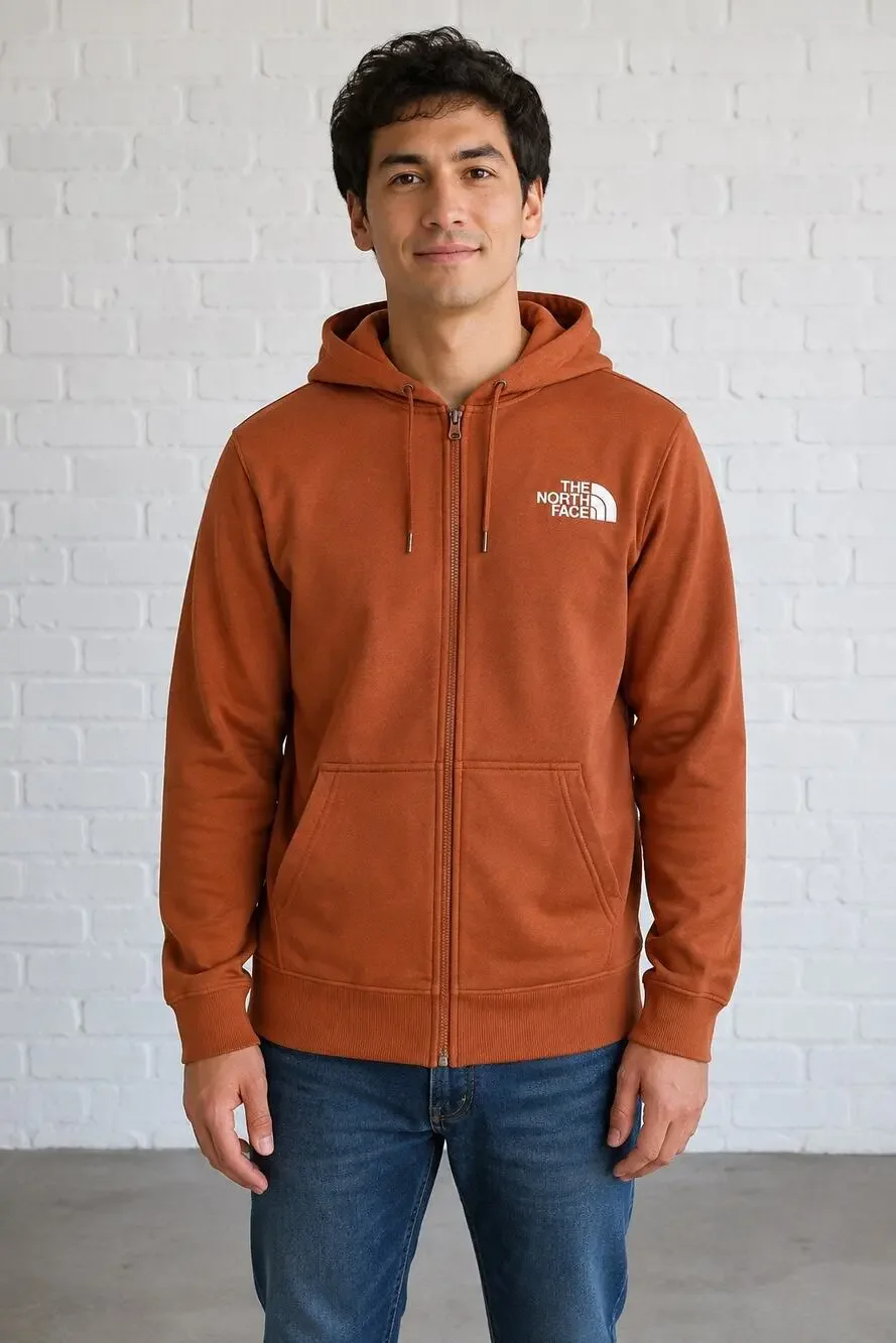 The North Face Men’s Small Rust Orange Full Zip Hoodie Logo Sweatshirt
